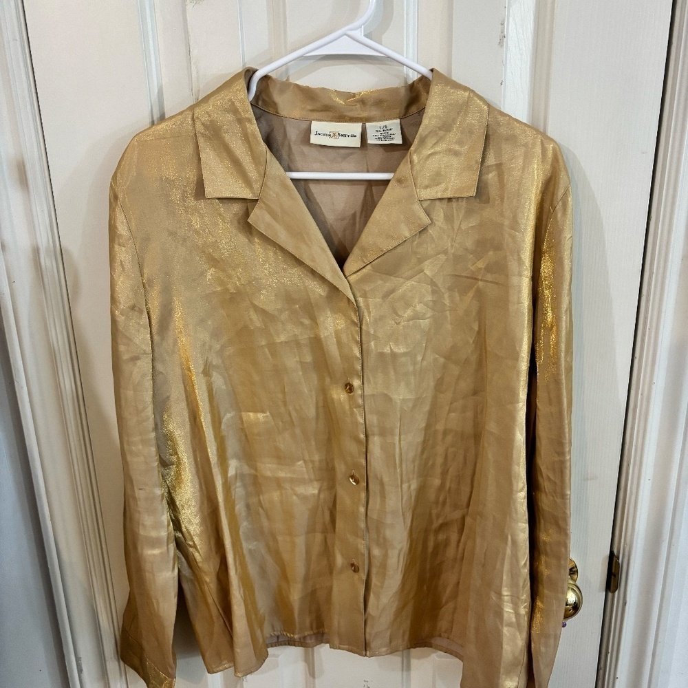 Gold button up blouse - y2k vintage metallic